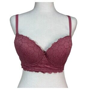 Laura Ashley Push-Up Underwire‎ Bra 36C All Over Lace Dusty Rose